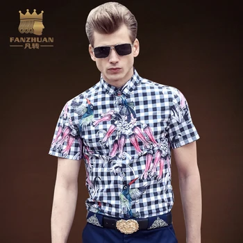 

FANZHUAN Featured Brands Men's Short-Sleeved Dress Shirt Dragons Mens Casual Slim Male Quality Hawaiian Argyle Floral shirts
