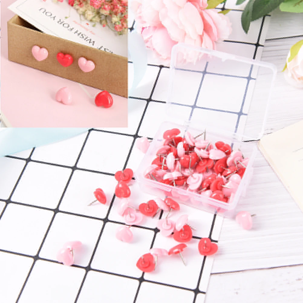 Wholesale 50pcs Heart shape Plastic Wedding Plan Cork Notice Board Safety Colored Office School Pins Dots Thumbtack Accessories