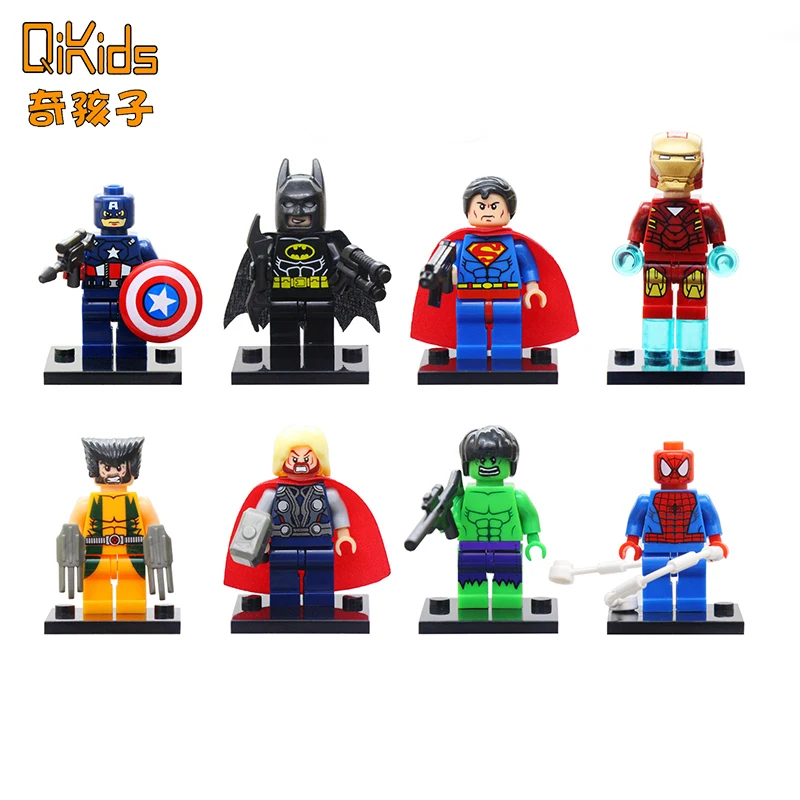 

8pcs/lot Building Blocks Super Hero Figures with Base Captain America Spiderman Iron Man Action Figures Toy For Kids Boy Gift