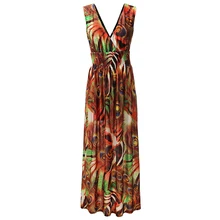 2018 Bohemian Women Summer Long Maxi Dress Sexy V Neck Sleeveless Backless Plus Size 7XL Beach