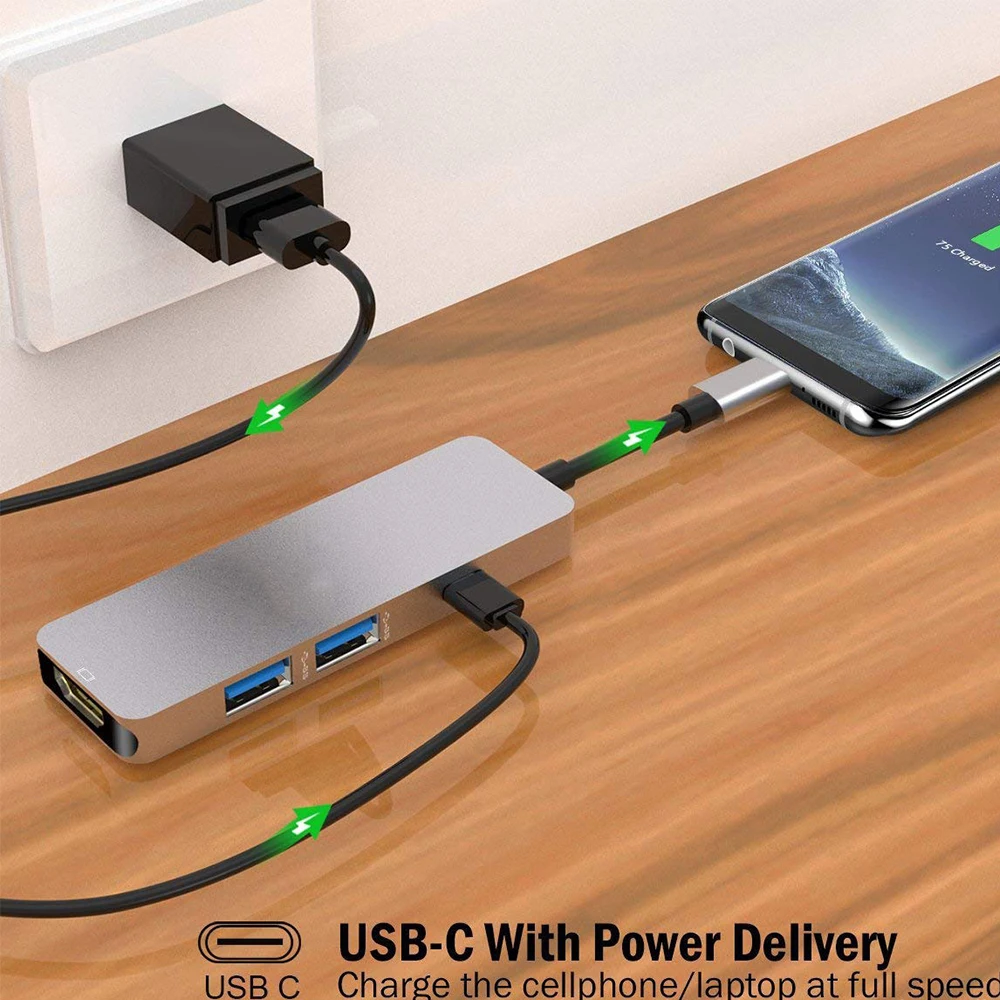 Тип C к HDMI 2 USB 3 0 быстрая передача данных Док концентратор 4 в 1 USBC адаптер 4K видео