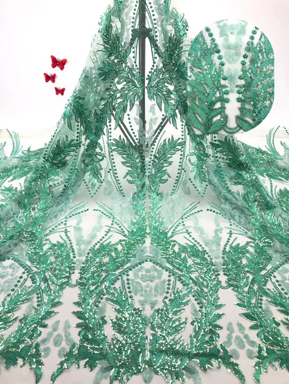 Latest african laces 2019 High Quality Nigerian Lace Fabric With sequins Hot Sale 3D Tulle 5Yards | Дом и сад