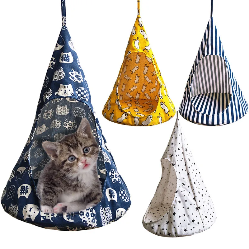 

pawstrip Cat Hammock Bed Cone Shape Linen Cat Tent Hammock Hanging Small Dog Bed Hamster Guinea Pig Bed House Pet Cat Bed Nest