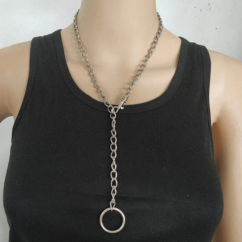 

Cool Handmade Chain Choker Necklace for Women Men Girls Punk Gothic Collar With O Round Pendant Kolye