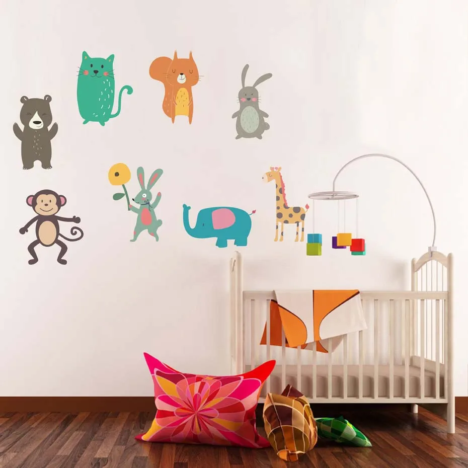 Cute Animal DIY Cartoon Wall Sticker Monkey panda giraffe sticker on the wall For Kids nursery Room Living Room Wall Decals (2)