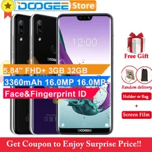 Doogee N10 3 ГБ 32 ГБ мобильный телефон разблокировка лица отпечаток пальца ID 5,84 ''1080*2280 FHD+ 19:9 дисплей 16 МП 4G LTE OTG Android 8,1 телефон