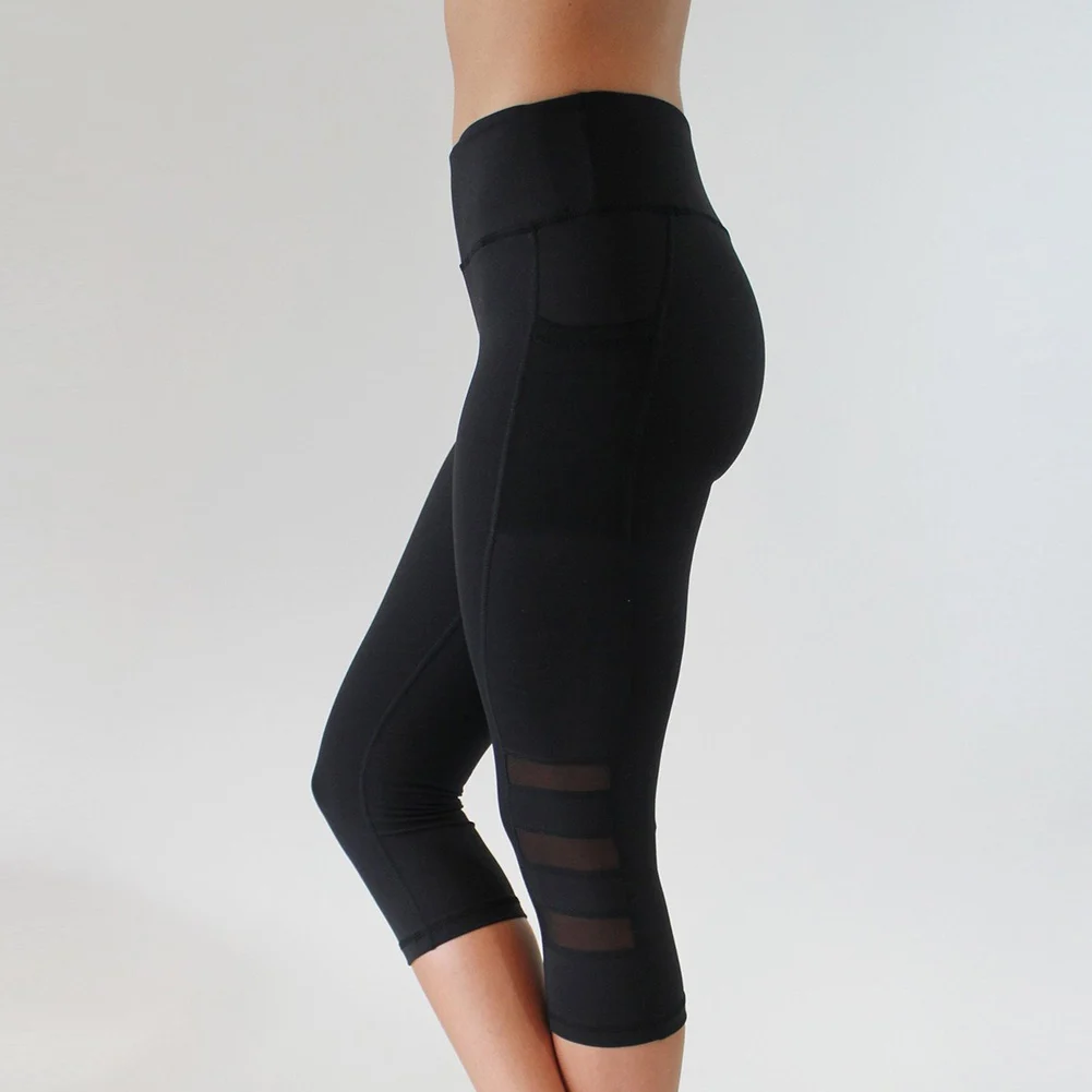 

Sexy Women Yoga Leggings Capri Pants Leggings Sport Fitness Gym High Waist Mesh 3/4 Trousers EDF88