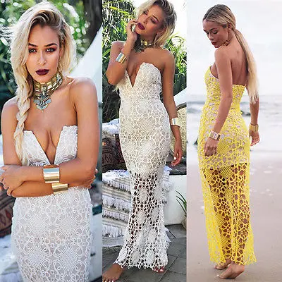 2015 Women summer dress Sexy Lace Party Prom Summer Beach Maxi Long Dress | Женская одежда