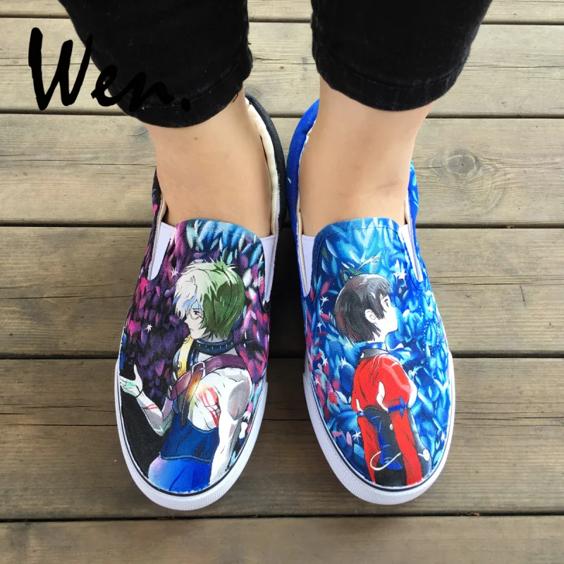 

Wen Slip on Shoes Hand Painted Anime Cosplay Shoes Kabaneri of the Iron Fortress Ikoma Mumei Design Man Woman Canvas Sneakers