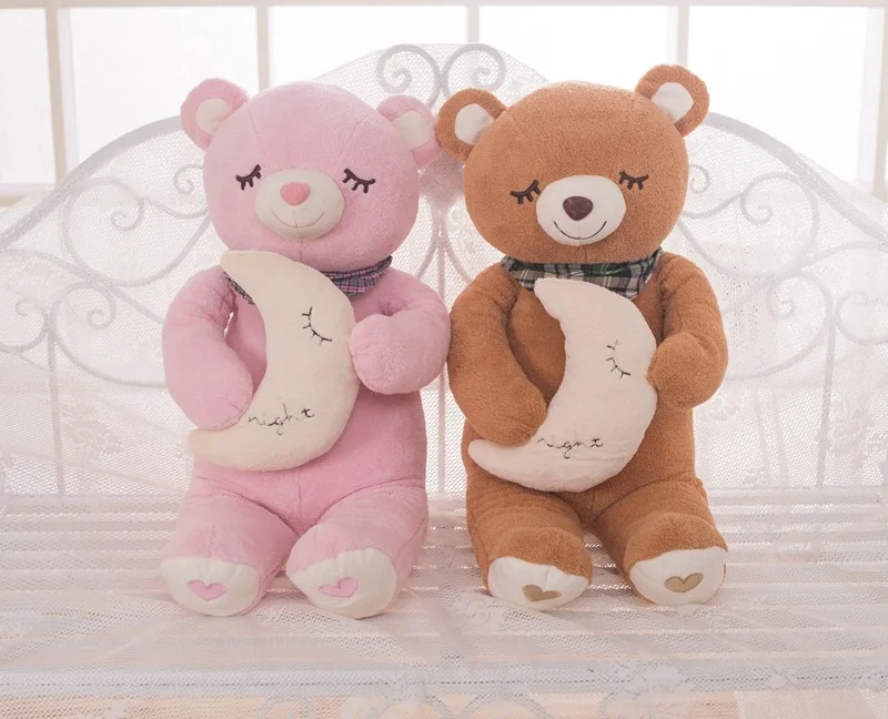 

middle size plush Teddy bear toy stuffed sleeping teddy bear with moon pillow gift about 70cm