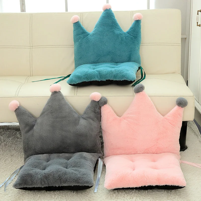 

Crown Shaped Plush Pillow Chair Sofa Seat Cushion Jointed Backrest Pillows Faux Bunny Fur Anti-slip Office Winter Warm Gift
