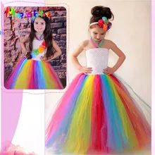 Платье с цветочным узором для девочек юбка-пачка для девочек радужных цветов бальное платье детский день рождения, свадьба, Рождество платья для детей, лодыжки, Длина платье-пачка из тюля