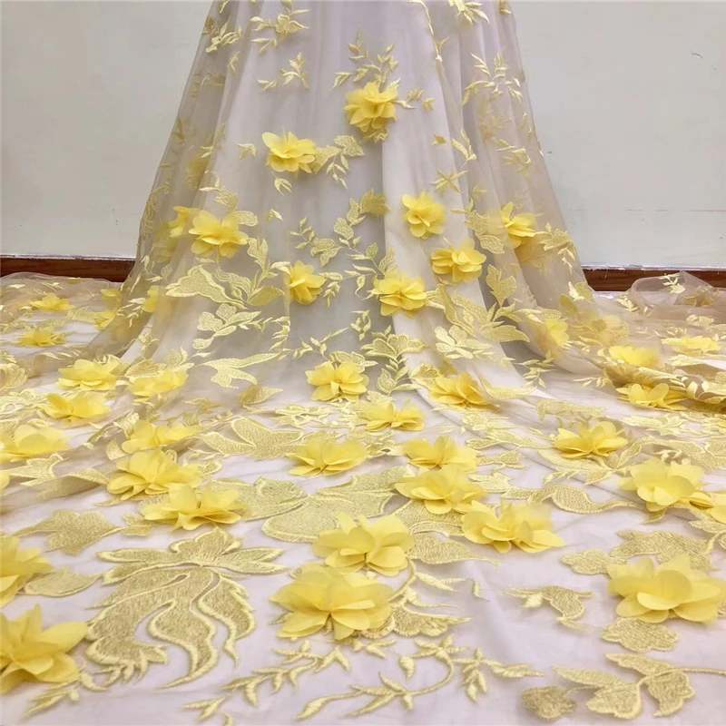 

VILLIEA Latest 3D Lace Fabric Yellow Flowers, Embroidered Lace Fabric With 3D Flowers Bridal Lace Fabric,Embroidered Tulle Lace