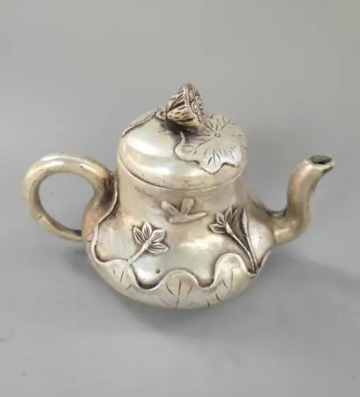 

Chinese exquisite crafts white copper lotus crafts teapot