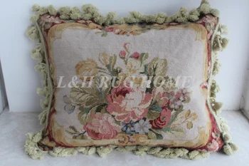

FREE SHIPPING 15K 16"x20" Needlepoint pillow, handknotted cushion with floral designs no insertion