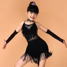Детские платья для сальсы платье для латинских танцев с блестками для девочек с бахромой танцевальный костюм для сцены samba junior Бальные стандартные костюмы