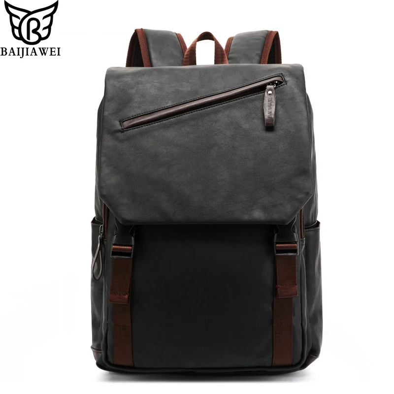 

BAIJIAWEI 100% Gurantee High Quality PU Leather Men's Backpack Crazy-horse Leather Laptop Fashion Bag For Men Good Mochila Zip