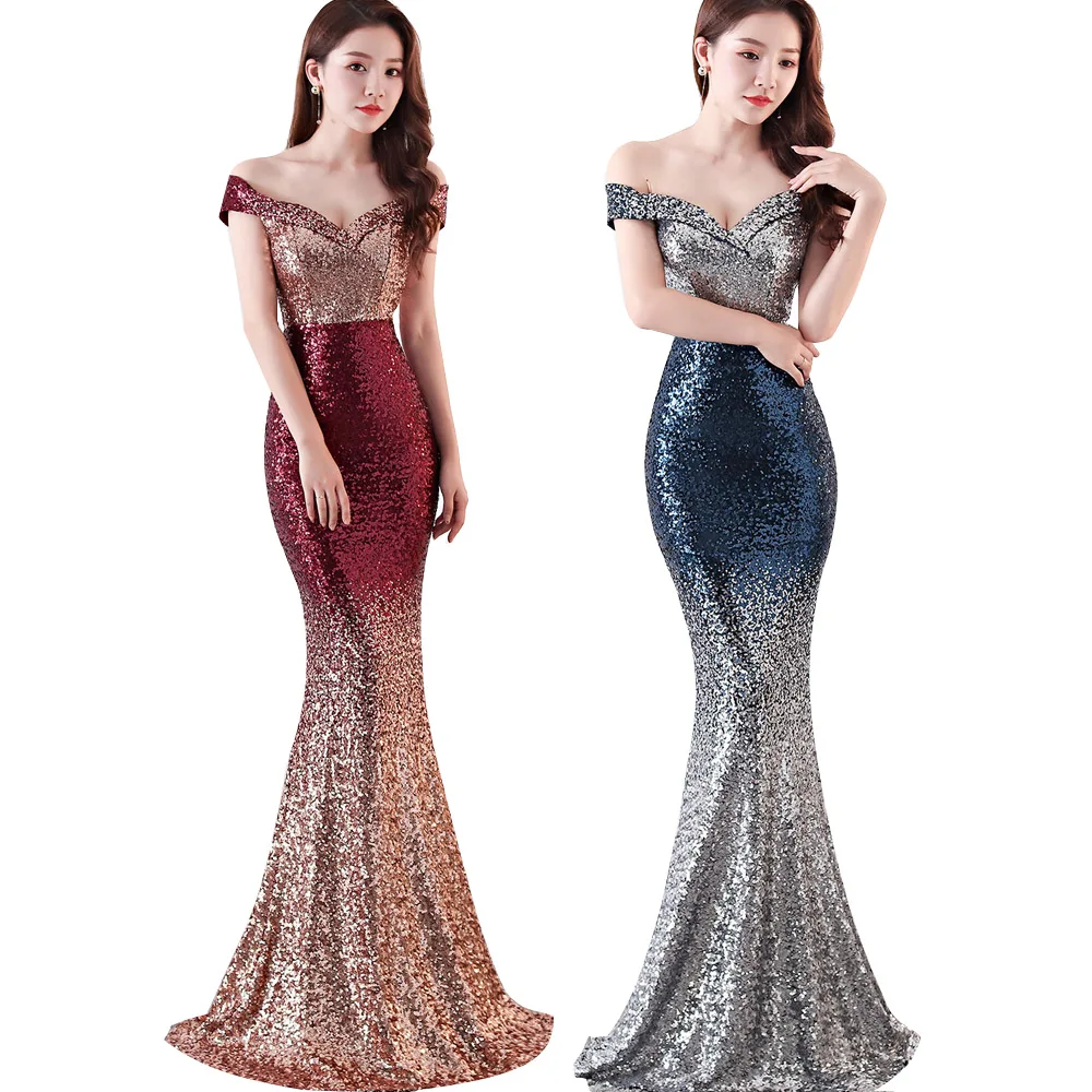 

Celebrity Luxury Off Shoulder Long formal Evening Dress Women Sexy Sequined Mermaid Maxi Party Dress Elegant Vestidos Gown Robe