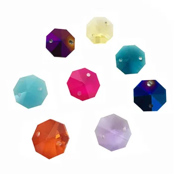 

12000pcs/Lot ,Mixed Color 14mm Crystal Octagon Beads In 2 Holes For Crystal Chandelier Prism Beads Free Shipping