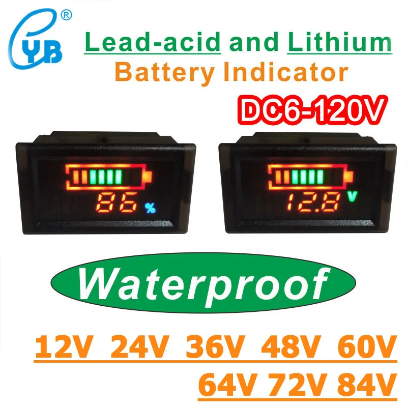 

12V 24V 36V 48V Lead Acid Lithium Battery Indicator Waterproof LED Digital Battery Capacity Monitor Voltage Meter Battery Tester