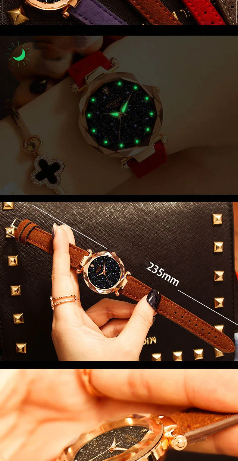 Ladies Watch New Casual Fashion Quartz Watch Starry Sky Multicolor Leather Wristwatch Simple Designer Women Clock Orologio