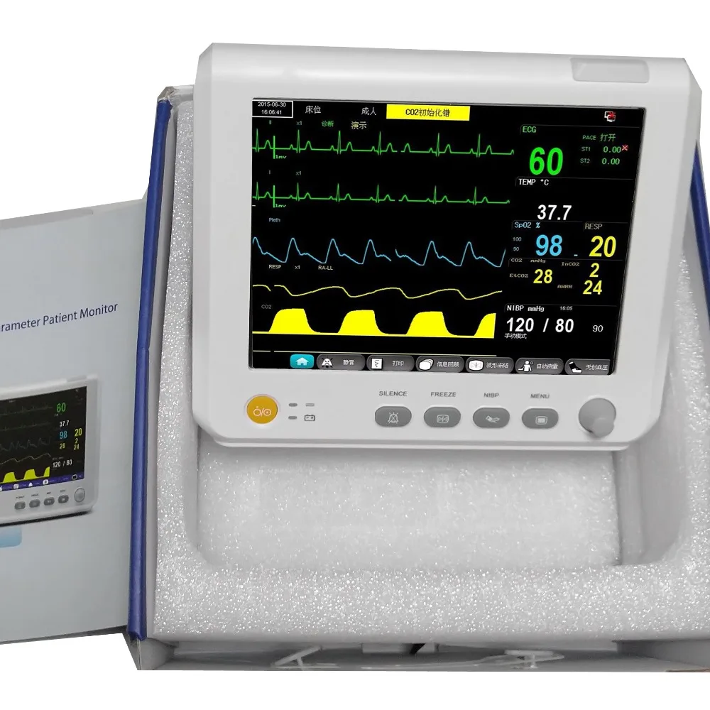 M7 7-дюймовый 6 параметры NIBP Spo2 PR ЭКГ RESP TEMP монитор пациента для палаты интенсивного лечения