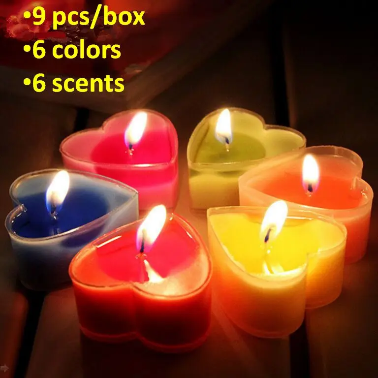 9 шт. ароматические свечи восковые в форме сердца романтическая Бездымная свеча 6 цветов время горения 2 часа