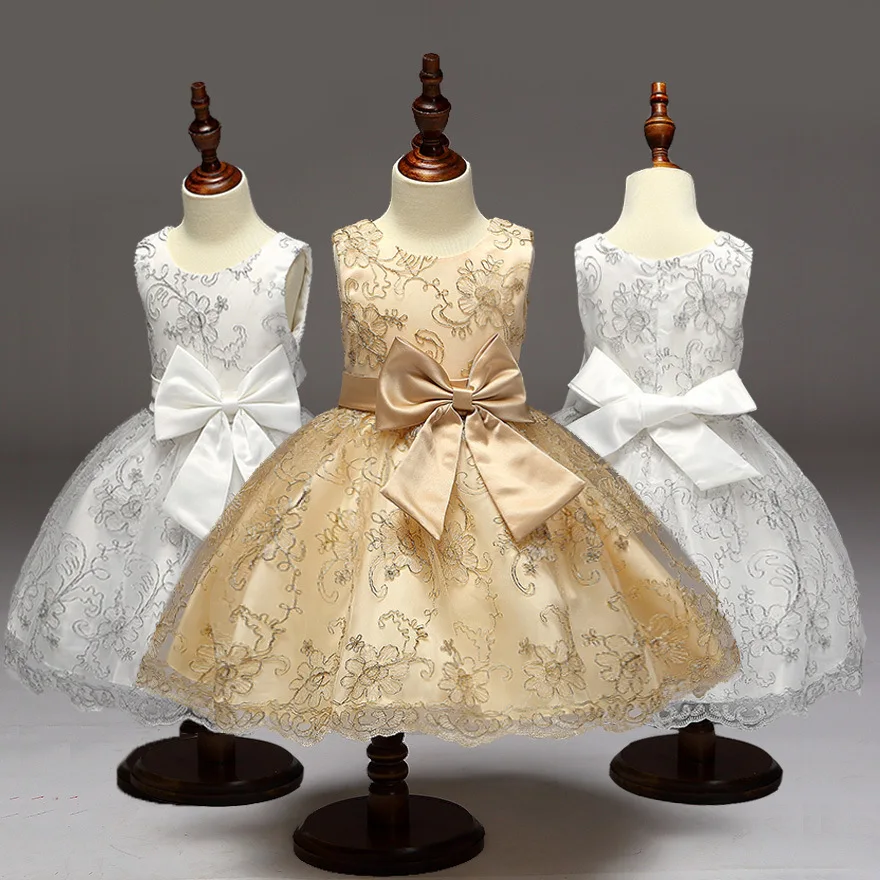 

2019 New Summer Girl Party Dress High-End Exquisite Embroidery Champagne Birthday Wedding Dress For Flower Girl Dress 4-10 Years
