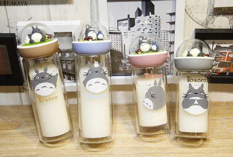 

1pcs 260-320ml Action Figure Printed Plastic Cartoon Totoro Double Anti scald Glass Cup Heat-resisting Water Cup with Lid Doll