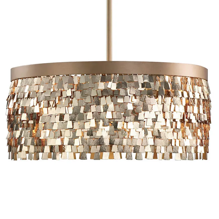 Современный Vintage Hanglamp French Gold блестками кисточкой круглый Подвесные огни