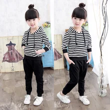 New Arrival spring and autumn girls clothing sets fashion striped hoodies sweatshirt + pants casual sports set