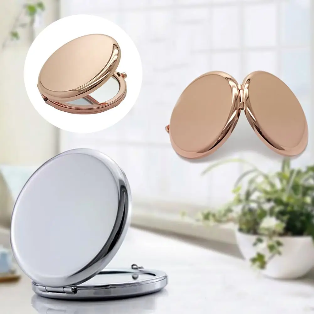 

Hot 6.5cm Portable Solid Color Metal Round Case Double-Side Pop-Up Pocket Makeup Mirror 2019