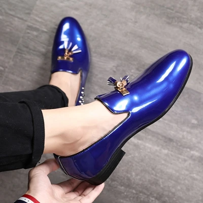 NPEZKGC/мужская повседневная обувь из искусственной кожи; люксовый бренд; коллекция года; мужские лоферы; мокасины; дышащая обувь без шнуровки; Цвет Черный; обувь для вождения - Цвет: Blue