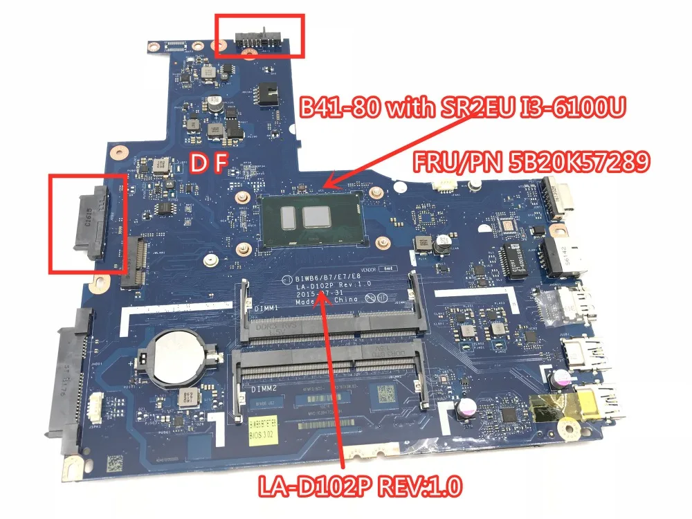 BIWB6/B7/E7/E8 LA-D102P материнская плата для lenovo B41-80 материнская плата для ноутбука с SR2EU I3-6100U cpu FRU 5B20K57289 100% тестирование