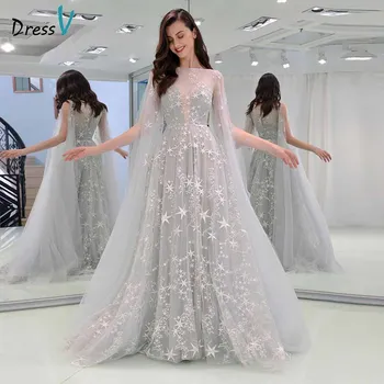 Dressv evening dress scoop neck long sleeves button lace floor-length wedding party formal dress a line evening dresses ladylike style solid color scoop neck lace long sleeves slimming burnt out dress for women