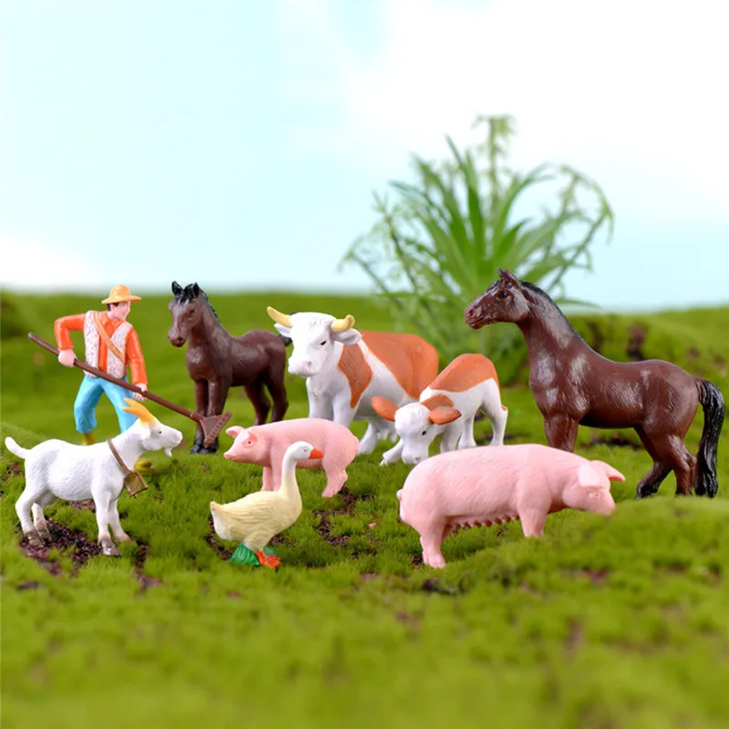 

9pcs Miniature Small Farm Animal Resin DIY Fairy Garden Micro Dollhouse Plant Pot Decor Bonsai Terrarium Ornament