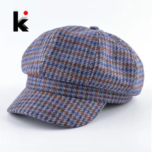 Винтажная кепка газетчика для женщин художественная клетчатая кепка восьмиклинка головные уборы для мужчин уличные повседневные береты осенне-зимняя уличная мода твид кепки на плоской подошве шляпы