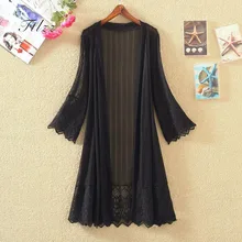 Женская куртка летний 3/4 с длинными рукавами средней длины кардиган дамы базовый размер плюс 4xl тонкие пальто случайные черные кружевные куртки