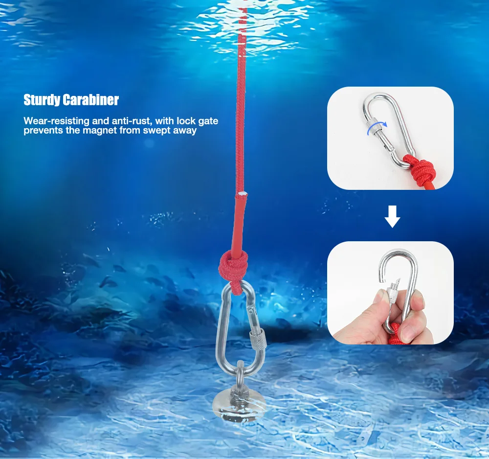 

10M 20M 30M Nylon Fishing Magnet Rope Strap For Fishing Treasure Hunting Neodymium Recovery Magnet Rope StainlessSteel Carabiner