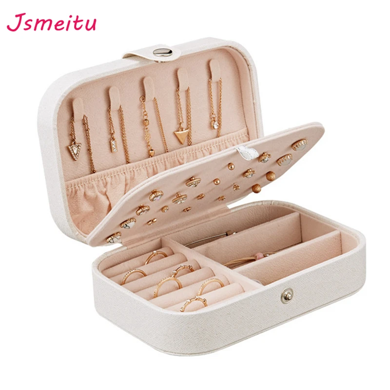 

Korea Style Jewelry Box Packaging Earrings Ring Necklace Box Leather Multi-function Jewelry Storage Box High Quality JP-02