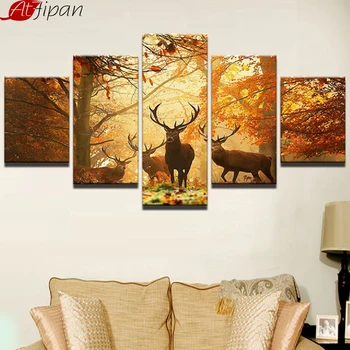 

Deers Forest Pictures Animal Autumn Landscape Posters Canvas Painting Wall Art Home Decor 5 Pieces Living Room Framework