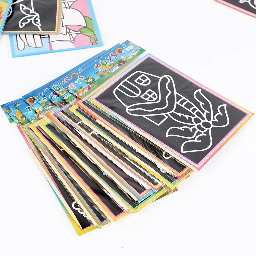 6 PCS Children Scratch Art Doodle Pad Painting Card Educational Early Learning Drawing Book for Kids 13cmx9.5cm
