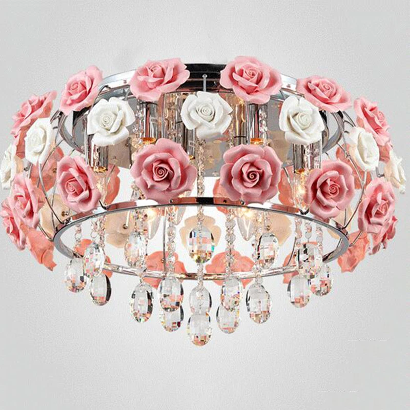 Modern flower shape glass crystal chandelier restaurant light roses