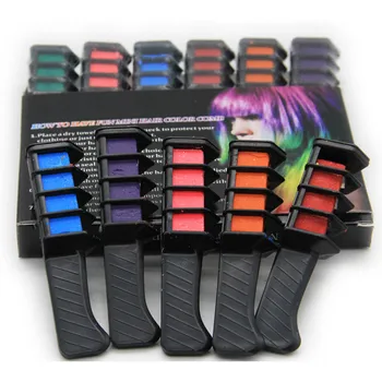 

6 Pieces/box Professional Hair Color Comb Hair Dye Temporary Non-toxic DIY Mascara Cream Multicolor Chalk Dye Salon Cosplay Kit