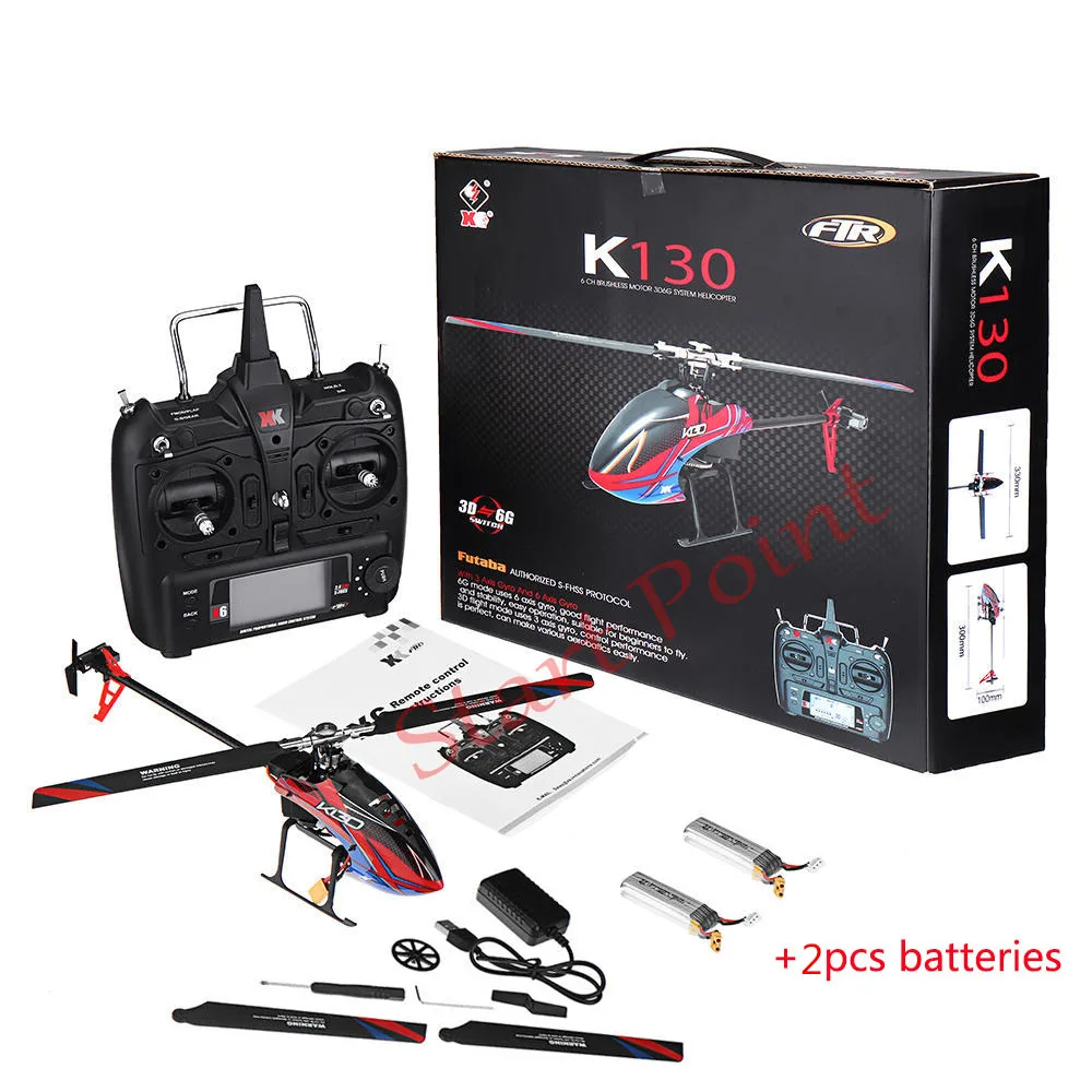 Wltoys XK K130 2,4G 6CH бесщеточный 3D 6G система Flybarless RC вертолет RTF 6 каналов комбо совместим с FUTABA S-FHSSRTF - Цвет: 2pcs Battery Version