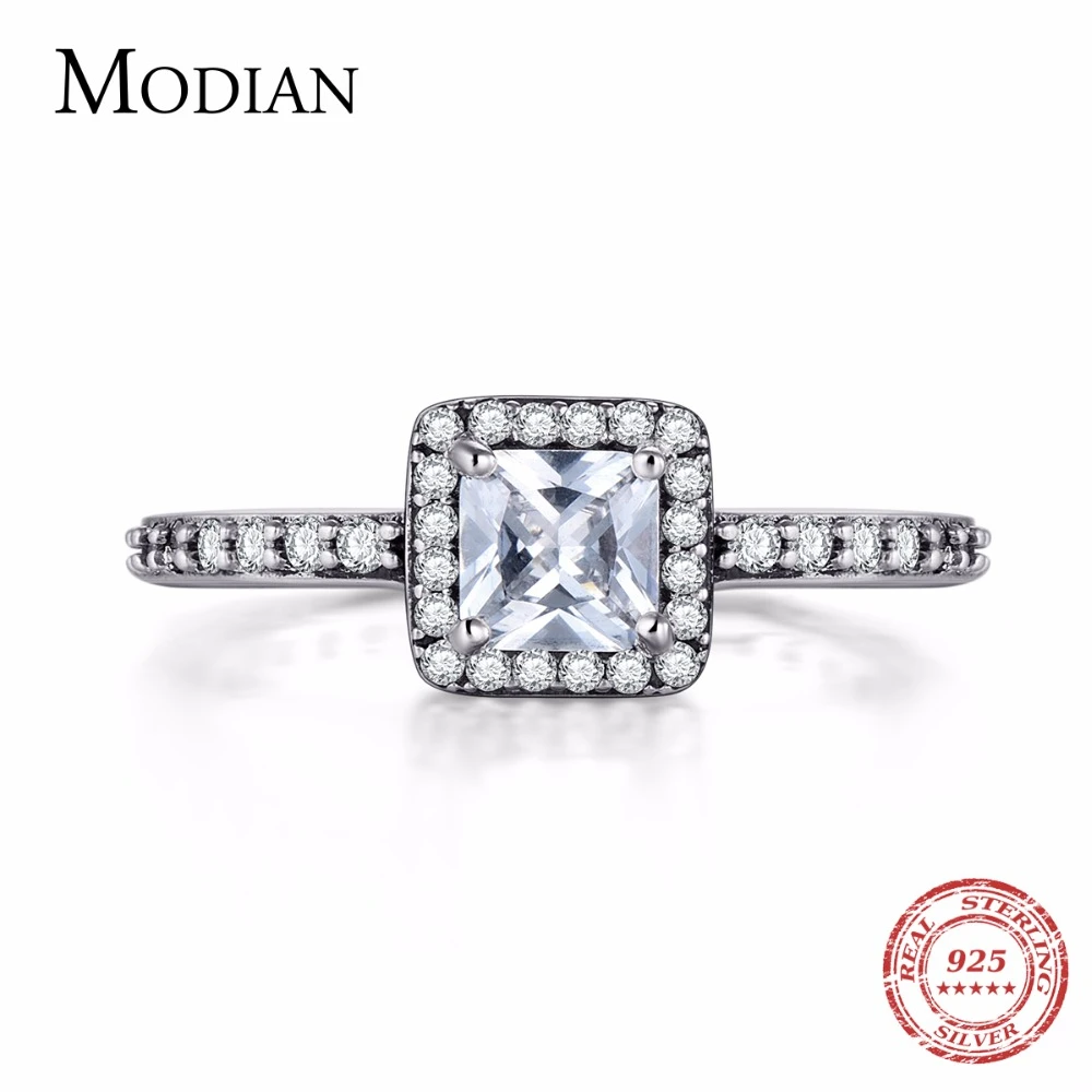 Modian, настоящее 925 пробы Серебряное Сверкающее кольцо, классическое CZ Кольцо на палец, обручальное модное свадебное ювелирное изделие, серебро 925