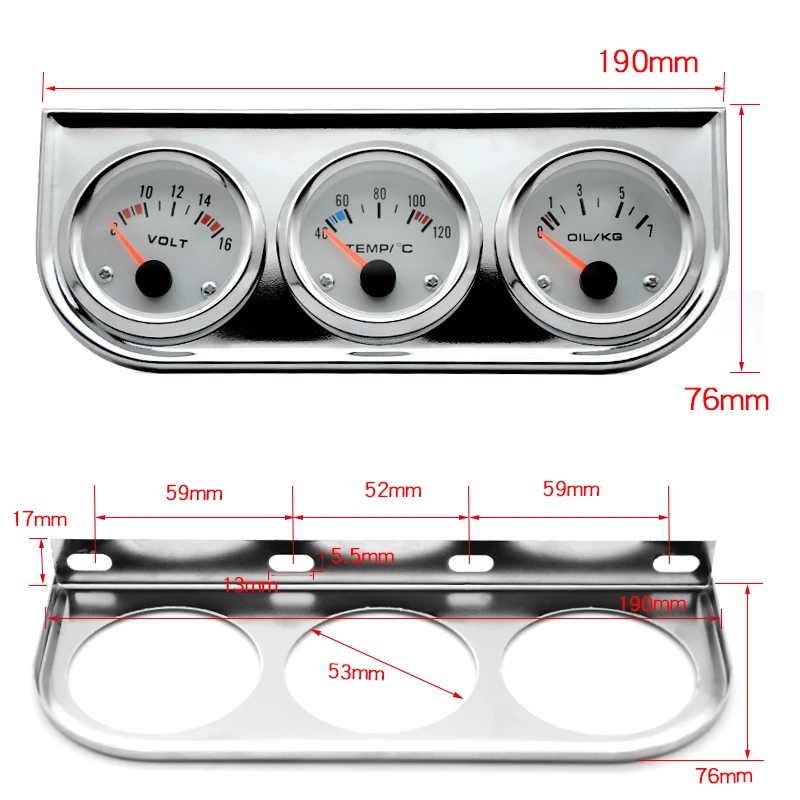 Температура воды масла давление Вольт Калибр 52 мм 3 в 1 тройной Калибр комплект хром ободок черный/белый цвет лица с Temp& датчик давления