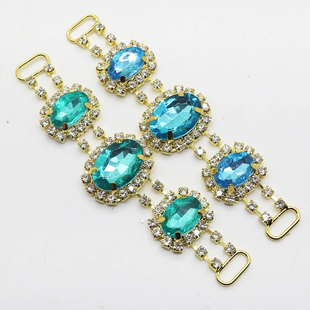 

Lkeran 2017 New 10*95MM 2PC oval golden Charm Chain Bikini Connectors / Buckle Metal clear crystal rhinestone bikini buckle