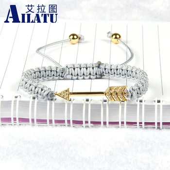 

Ailatu Top Quality Jewelry Wholesale Grey String with Micro Pave CZ Love Arrow Macrame Bracelets