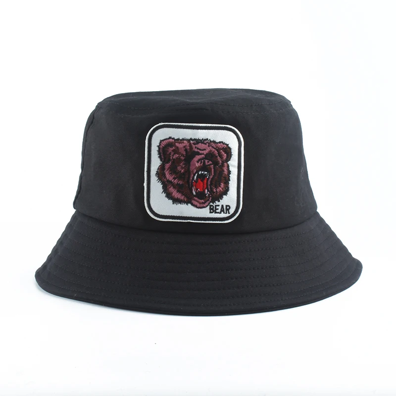 Bear Animal Bucket Hats Mens Panama Black White Bucket Hat Outdoor Cotton Fishing Hat For Men Women Harajuku Korean Hat